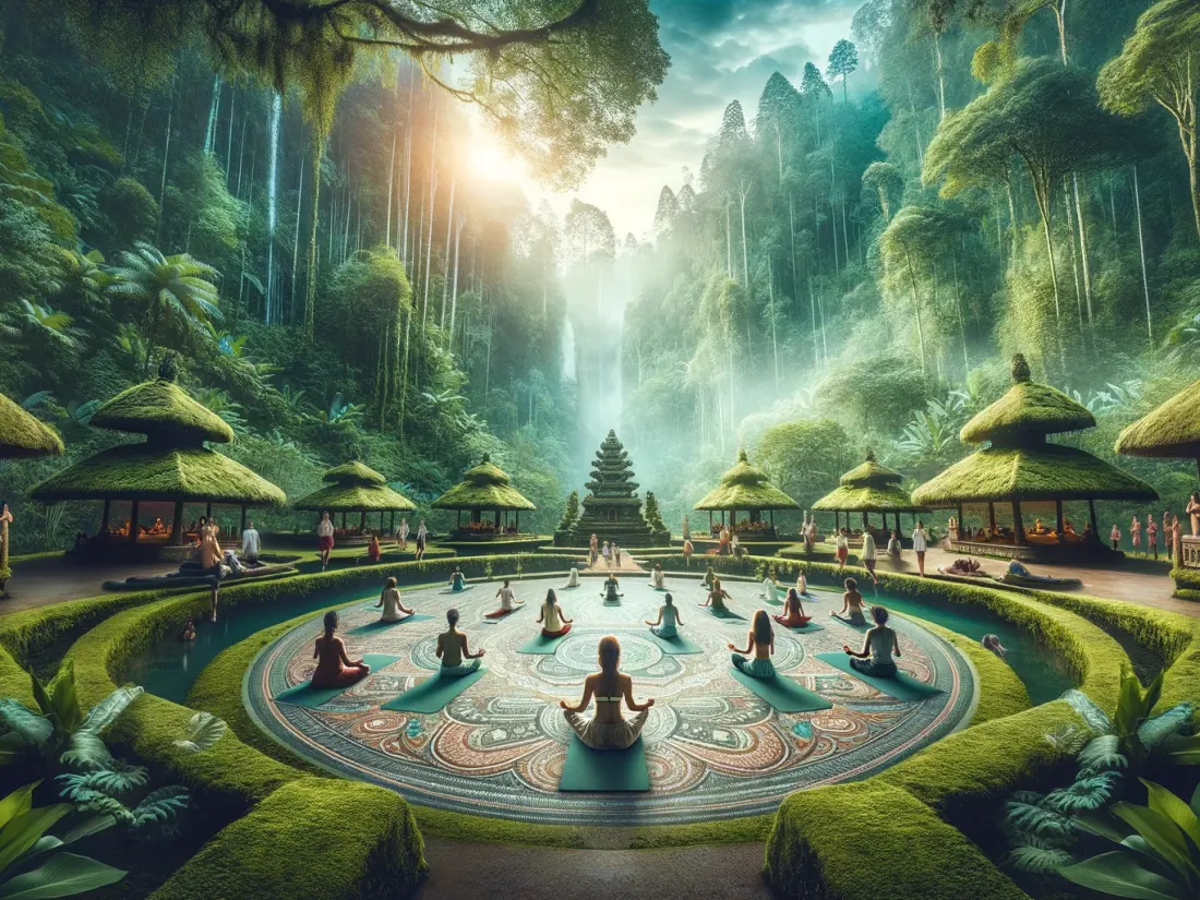 A meditating figure surrounded by the chakra system, representing the starting point of practice