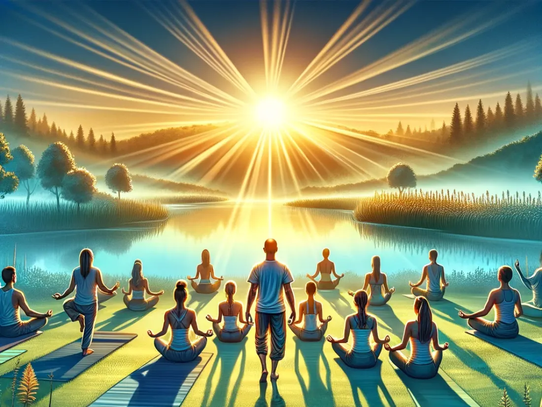 A yoga teacher guiding students through practice